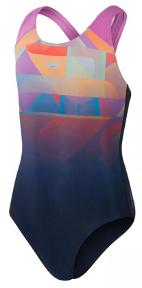Speedo Digital Placement Splashback Girls Pink/Navy